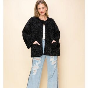 Black Tinsel Open-Front Coatigan - Women Jackets & Coats 2X